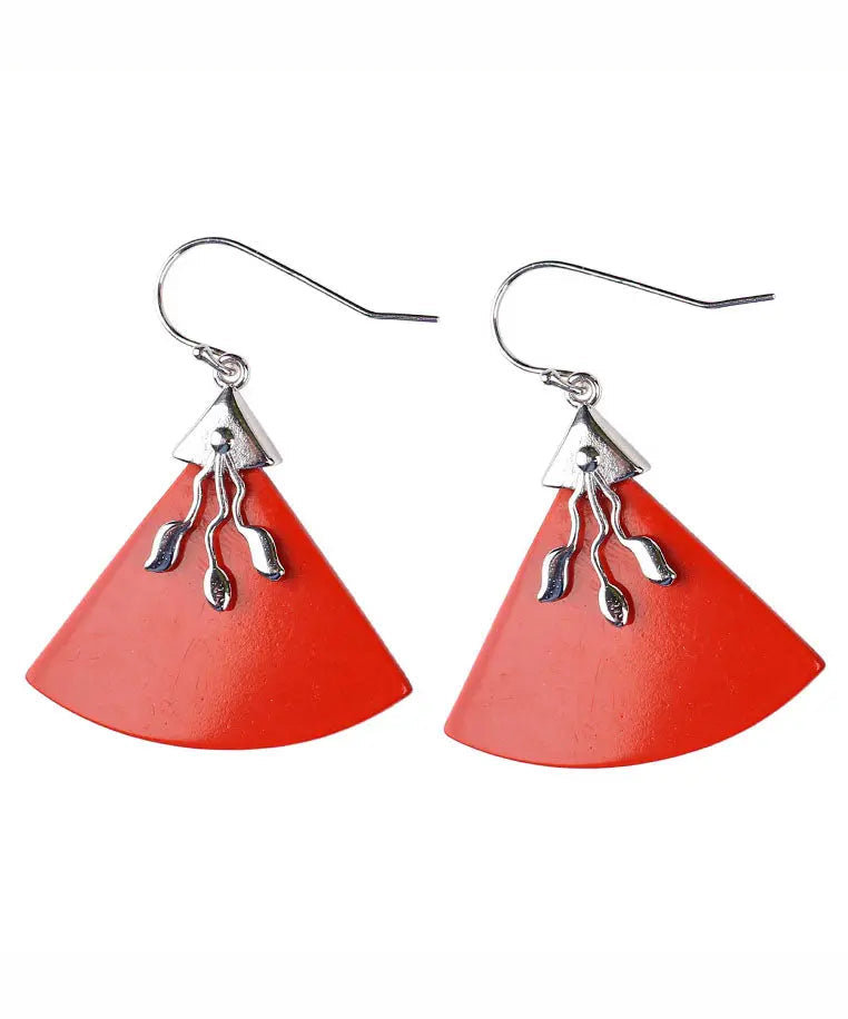 Vintage Red Sterling Silver Triangular Cinnabar Drop Earrings Ada Fashion