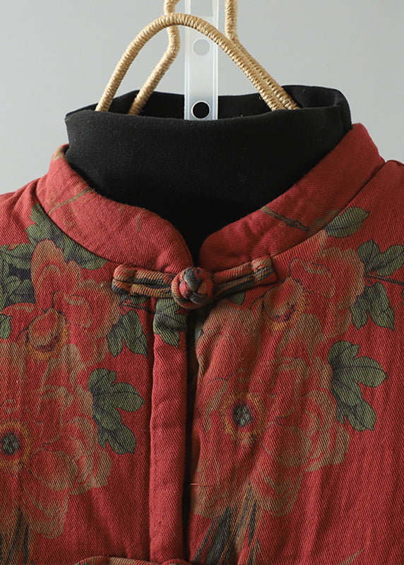 Vintage Red Tassel Print Patchwork Fine Cotton Filled Vest Winter RU045