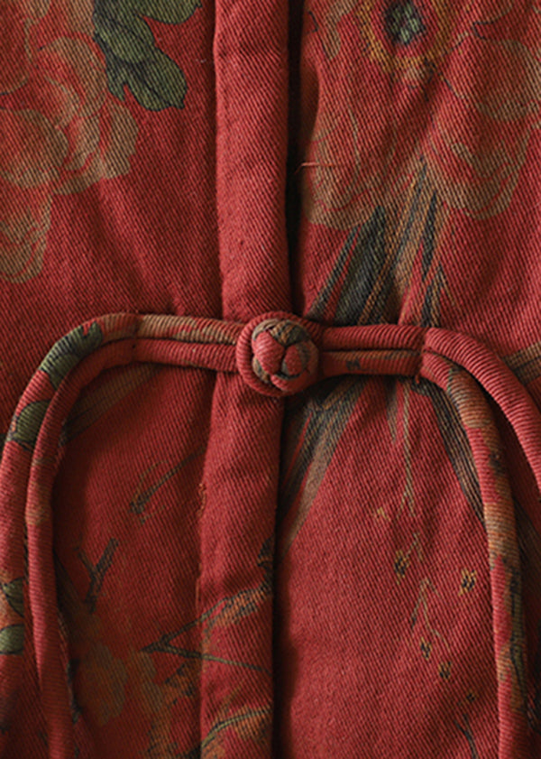 Vintage Red Tassel Print Patchwork Fine Cotton Filled Vest Winter RU045