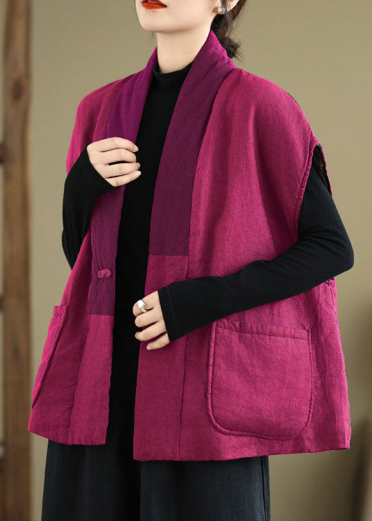 Vintage Rose V Neck Pockets Patchwork Fine Cotton Filled Vest Sleeveless RU013