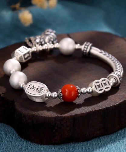 Vintage Silk Sterling Silver Agate Tassel Charm Bracelet DF1033