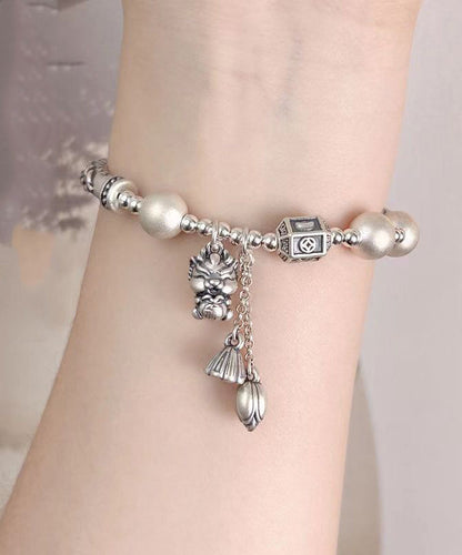 Vintage Silk Sterling Silver Agate Tassel Charm Bracelet DF1033