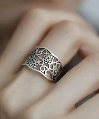 Vintage Silk Sterling Silver Hollow Out Rings YI046