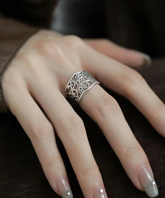 Vintage Silk Sterling Silver Hollow Out Rings YI046