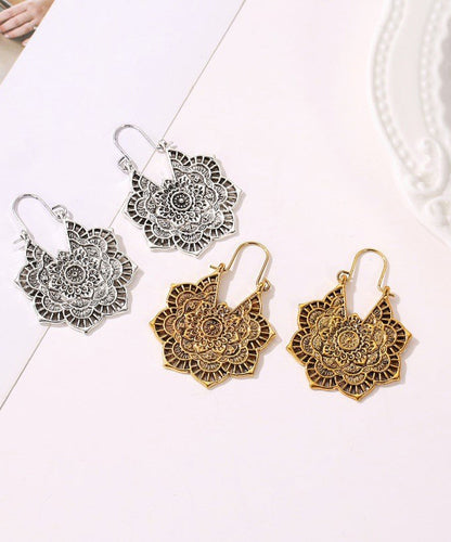 Vintage Sterling Hollow Silver Hoop Metal Out Silk Earrings