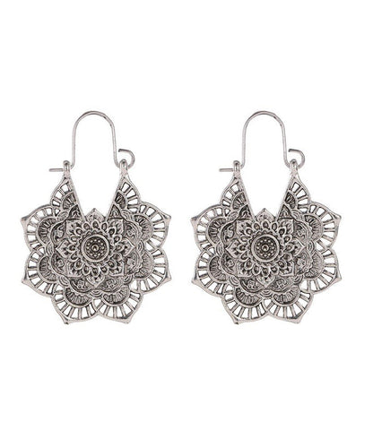 Vintage Sterling Hollow Silver Hoop Metal Out Silk Earrings