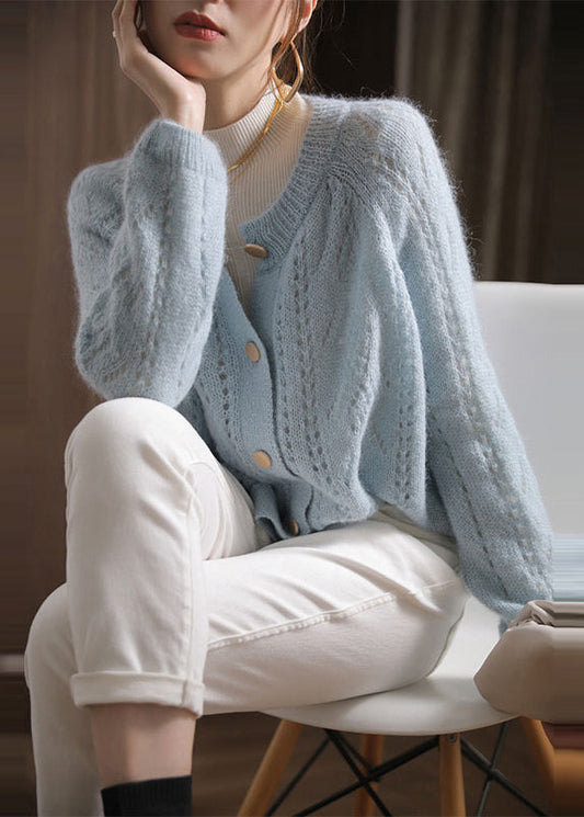 Vintage Sky Blue Oversized Chunky Knit Cardigan Spring OO014