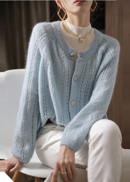 Vintage Sky Blue Oversized Chunky Knit Cardigan Spring OO014