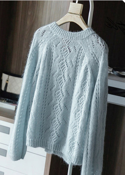 Vintage Sky Blue Oversized Chunky Knit Cardigan Spring OO014