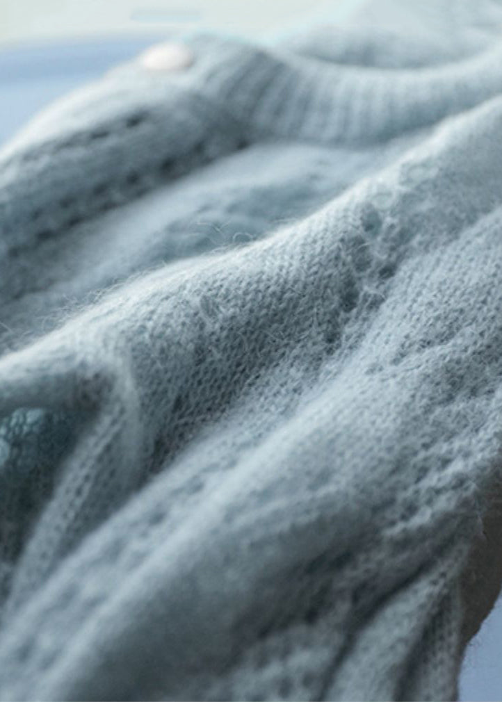 Vintage Sky Blue Oversized Chunky Knit Cardigan Spring OO014