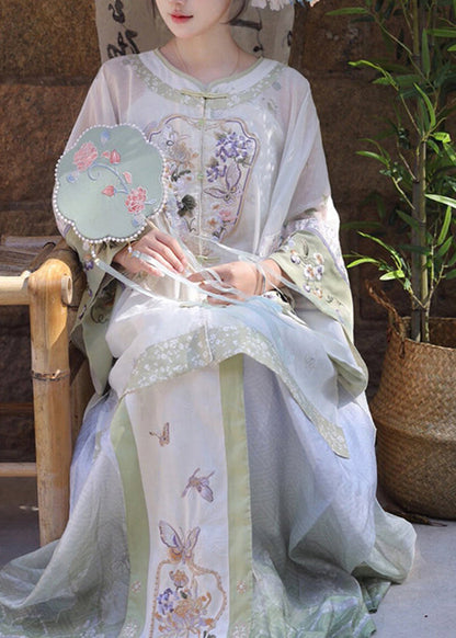 Vintage White Embroidered Patchwork Shirts Wide Leg Pants And Two Pieces Set Spring UU1052