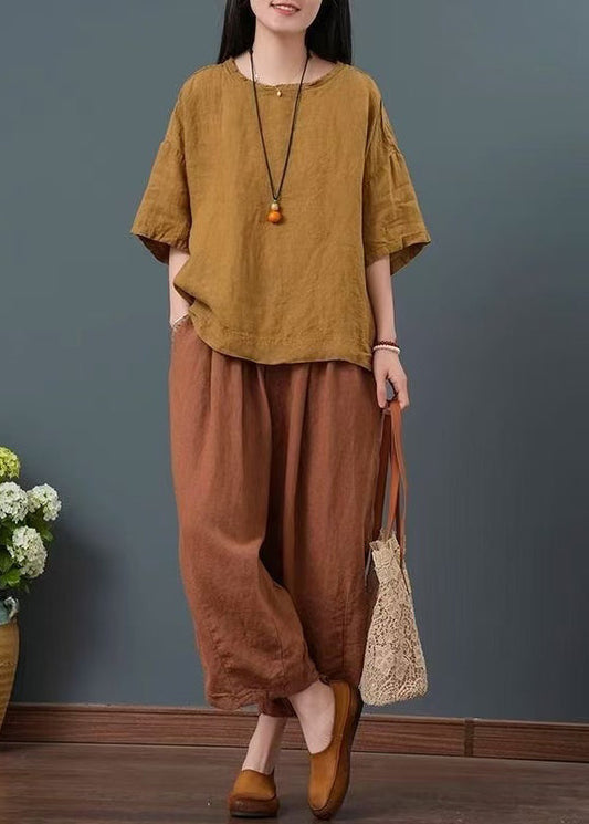 Two Linen Summer Pieces Vintage Yellow Oversized Set