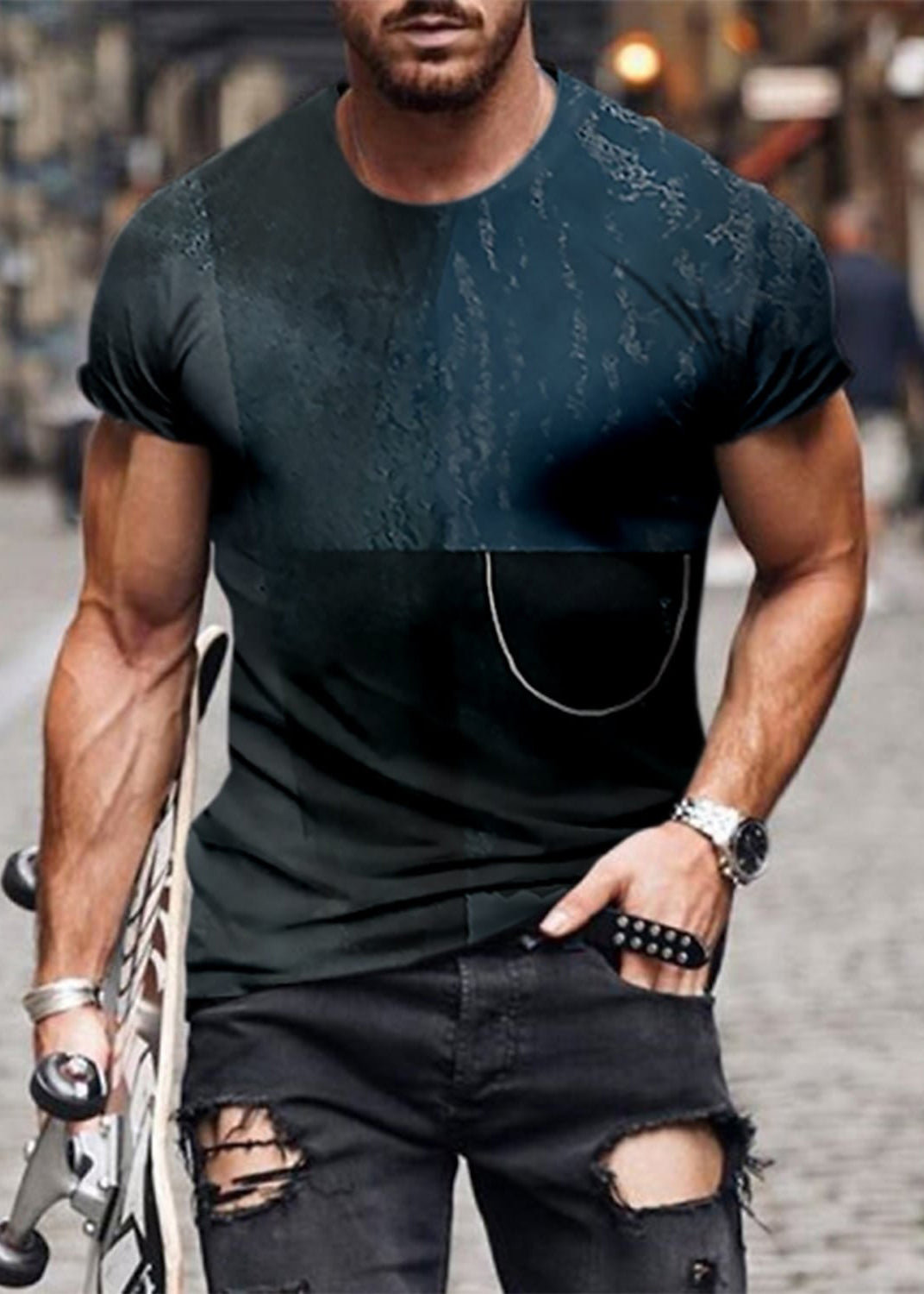 Cotton Patchwork Yellow Summer Mens Vintage Print T Shirts