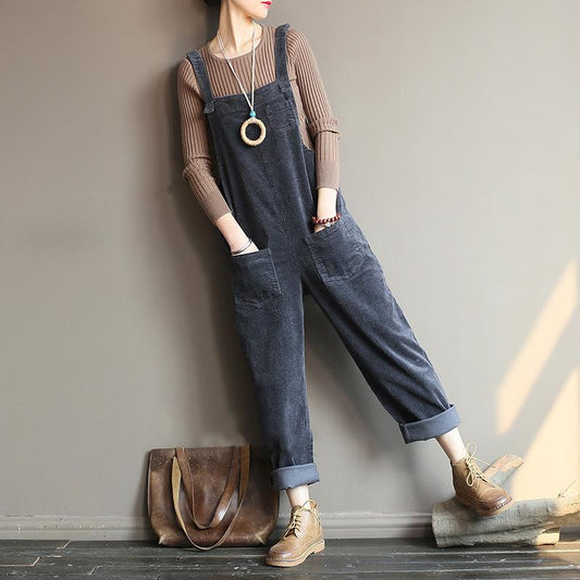 Plus Size - Vintage Women Corduroy Loose Overall OP1014