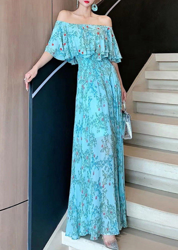 Chiffon Neck Vogue Dresses Slash Blue Summer Vacation
