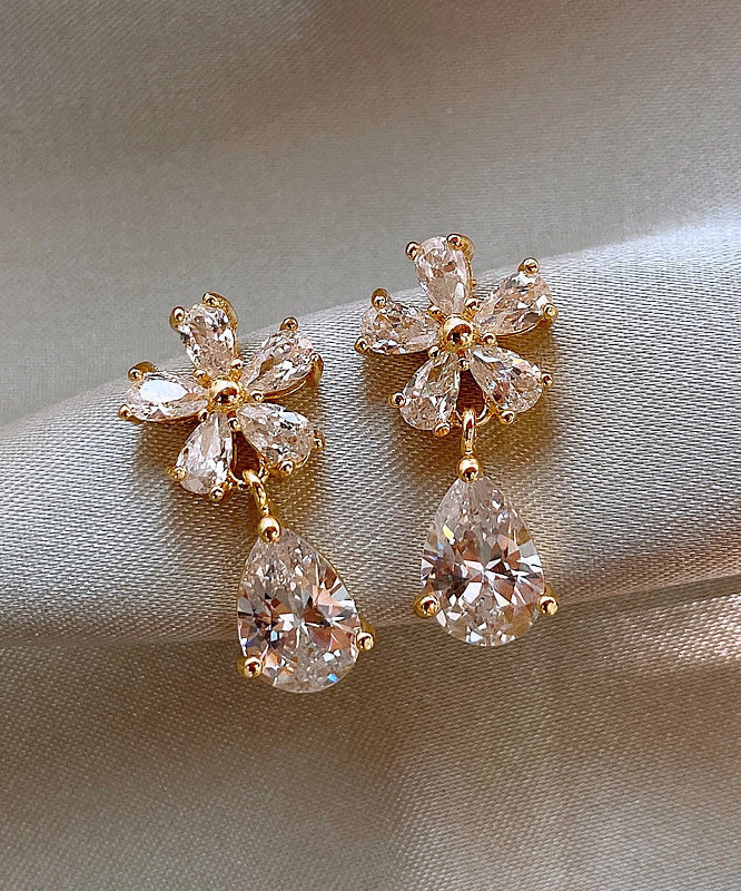 Vogue Copper Overgild Zircon Floral Water Drop Drop Earrings WH034