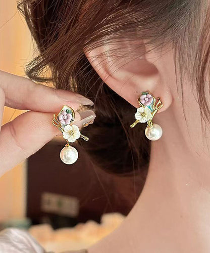 Pearl Gold Stud Alloy Butterfly Copper Earrings Vogue