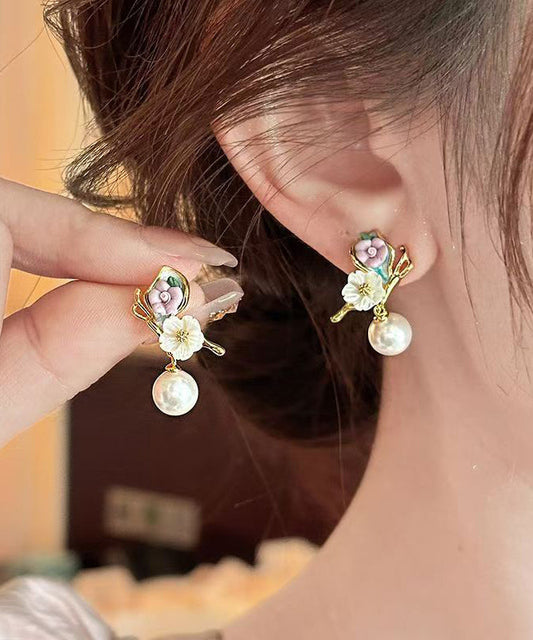 Pearl Gold Stud Alloy Butterfly Copper Earrings Vogue