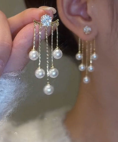 Drop Gold Alloy Vogue Tassel Copper Earrings Pearl