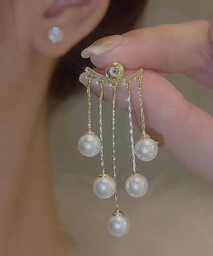 Drop Gold Alloy Vogue Tassel Copper Earrings Pearl