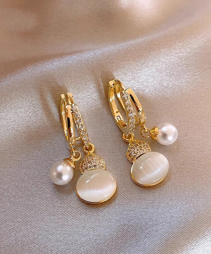 Stone Zircon Vogue Cat Drop Gourd Eye Gold Pearl Copper Alloy