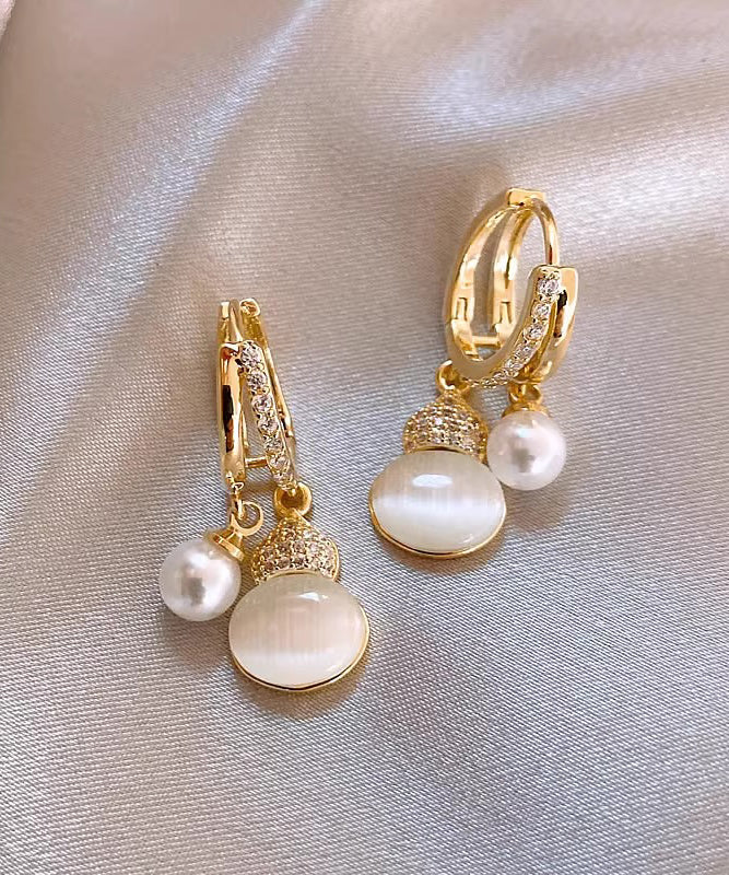 Stone Zircon Vogue Cat Drop Gourd Eye Gold Pearl Copper Alloy