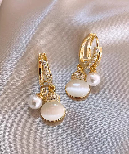 Stone Zircon Vogue Cat Drop Gourd Eye Gold Pearl Copper Alloy