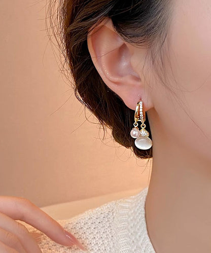 Stone Zircon Vogue Cat Drop Gourd Eye Gold Pearl Copper Alloy