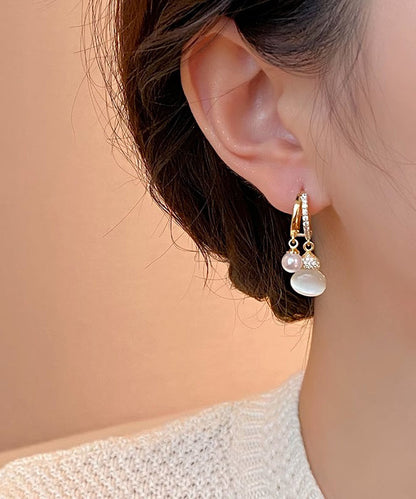 Stone Zircon Vogue Cat Drop Gourd Eye Gold Pearl Copper Alloy