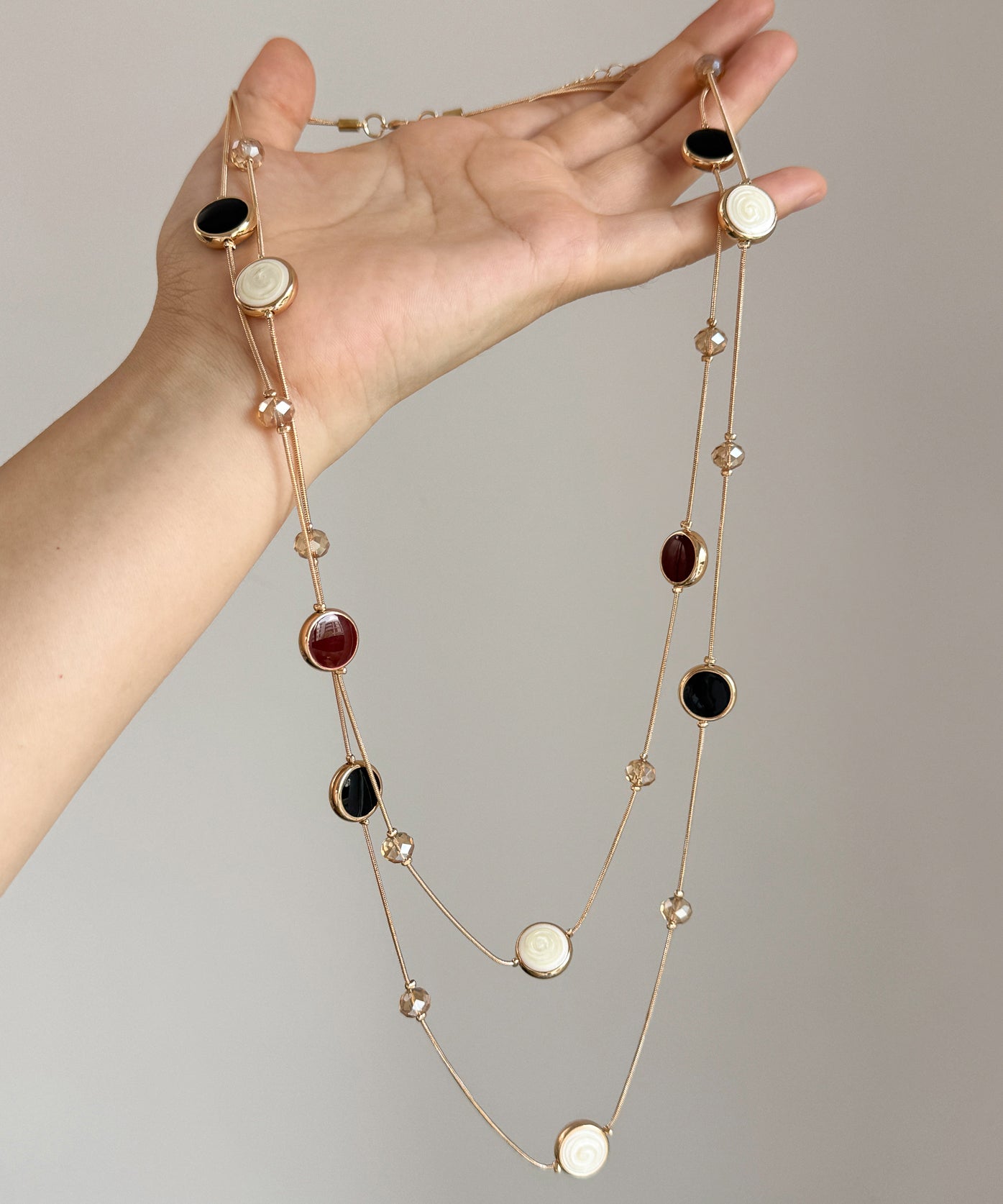 Drip Vogue Double-Layer Necklace Copper Beading Gold Glazed