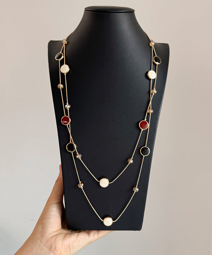 Drip Vogue Double-Layer Necklace Copper Beading Gold Glazed
