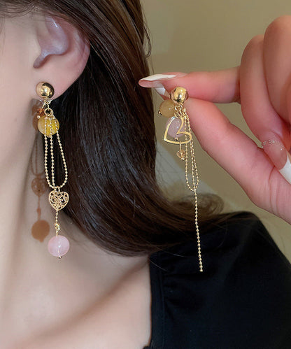 Copper Vogue Gold Tassel Earrings Crystal Resin Drop Love