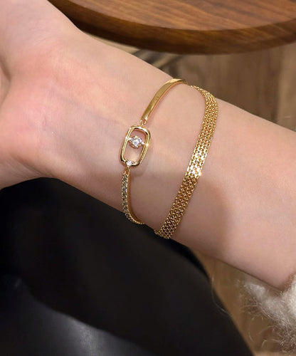 Vogue Stainless Steel Bracelet Two-Piece Zircon Chain Gold Set