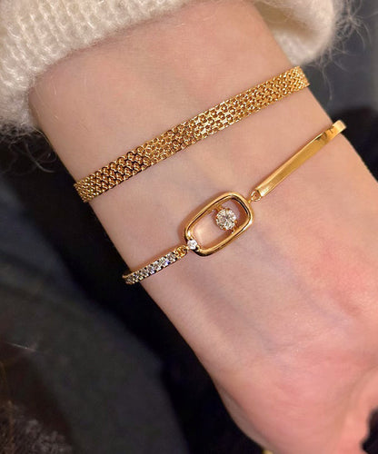 Vogue Stainless Steel Bracelet Two-Piece Zircon Chain Gold Set