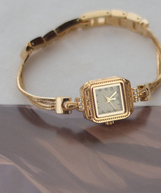 Stainless Steel Zircon Gold Vogue Square Chain Watches