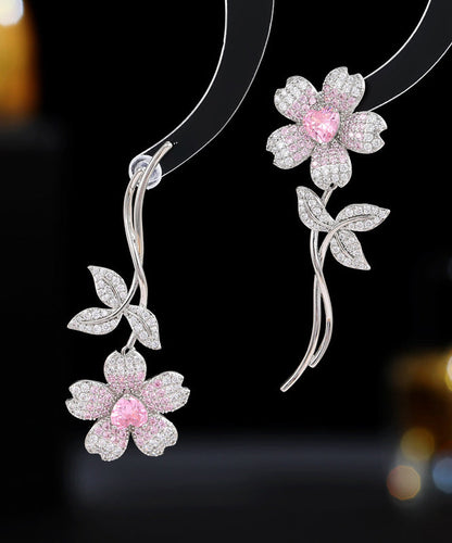 Stud Copper Pink Cherry Vogue Blossom Zircon Earrings