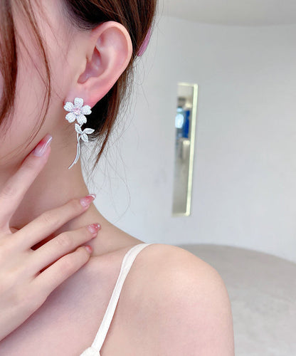 Stud Copper Pink Cherry Vogue Blossom Zircon Earrings