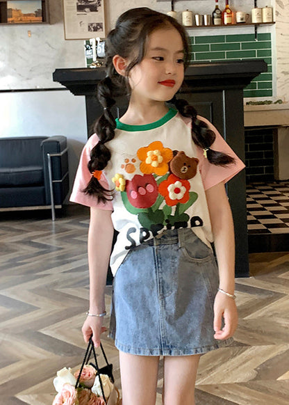 Vogue Pink Print Girls Top Short Sleeve SS1030