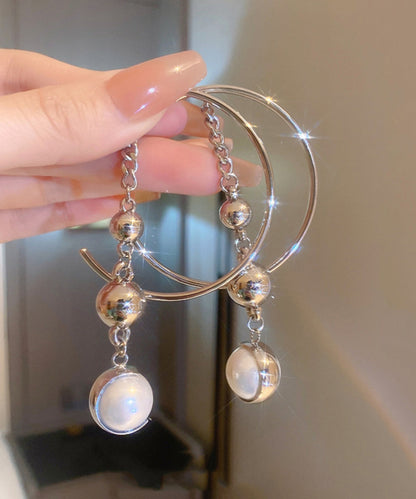 Vogue Silk Copper Pearl Geometry Chain Drop Earrings QQ068