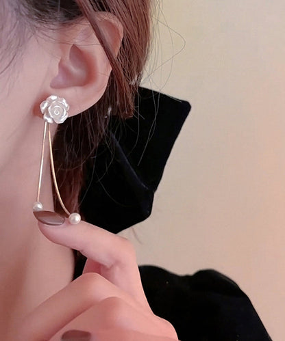 Vogue Flower Earrings White Drop Camellia Pearl Copper Tassel