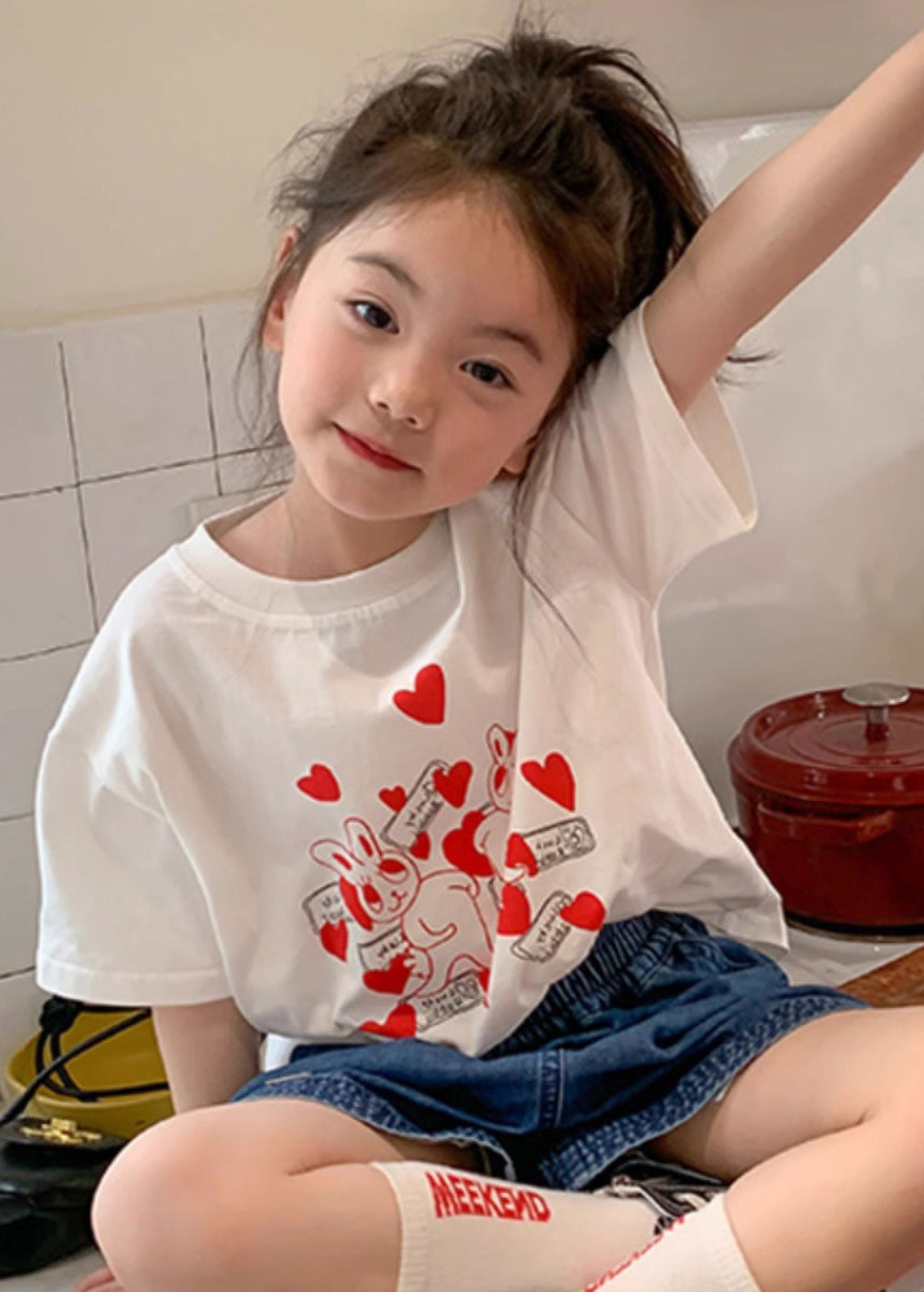 Vogue White Print Patchwork Kids T Shirt Short Sleeve YU1080