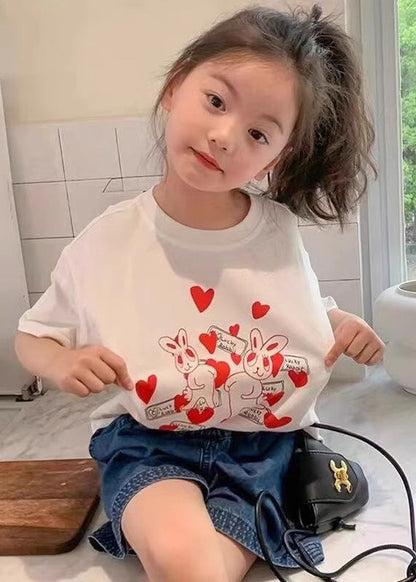 Vogue White Print Patchwork Kids T Shirt Short Sleeve YU1080