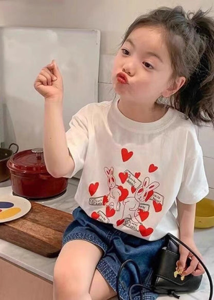 Vogue White Print Patchwork Kids T Shirt Short Sleeve YU1080