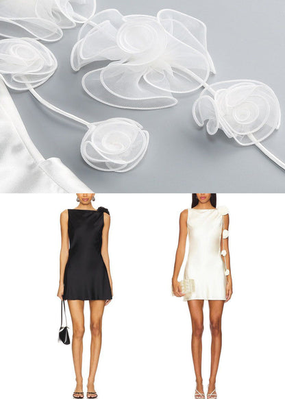 Silk Summer White Dress Party Zippered Backless Solid