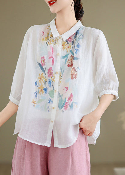 Shirt Button Summer White Pan Collar Peter Linen