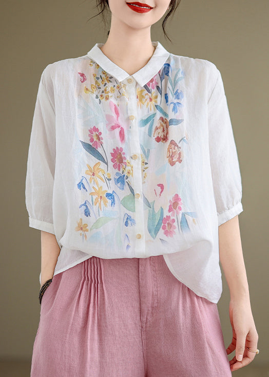 Shirt Button Summer White Pan Collar Peter Linen