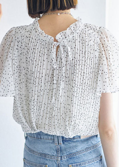 Top White Cloak Sleeves Dot Oversized Chiffon Wrinkled