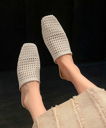 Hollow Slide Out White Sandals Leather Boutique Faux Weave