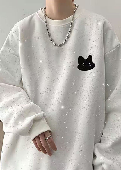 Cotton Spring O Men Gypsophila Sweatshirt Neck Sequins White