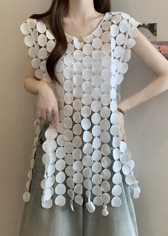 Original O Hollow Design White Out Summer Tops Neck